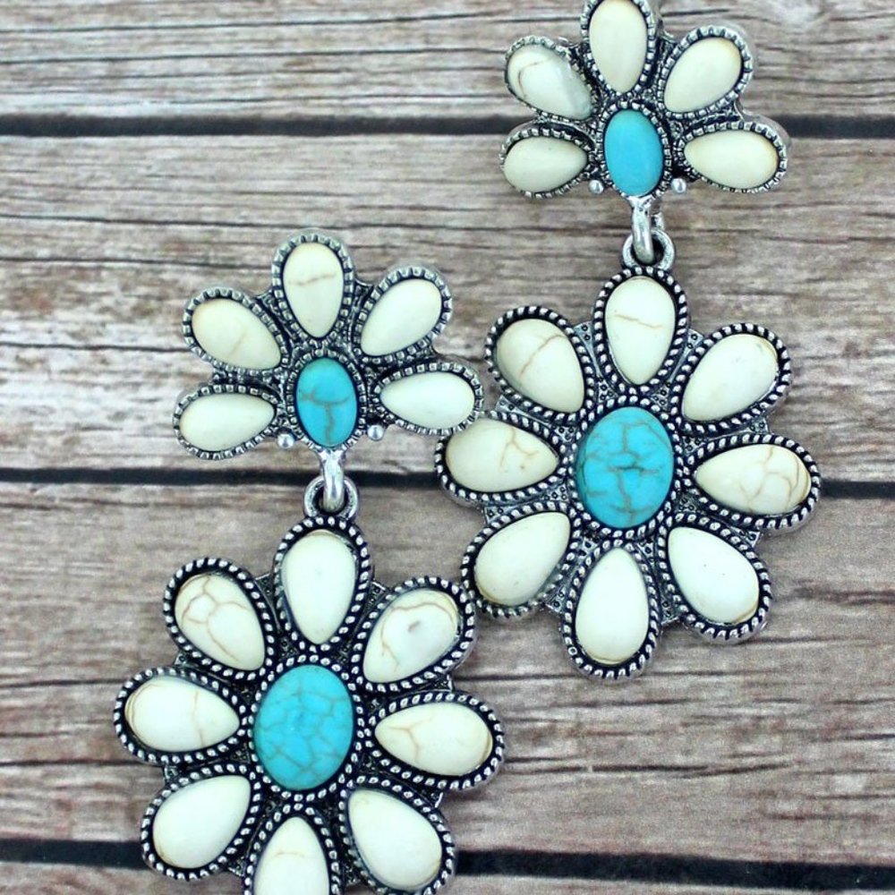 ANGELINA WHITE AND TURQUOISE BEADED EARRINGS - Picture 1 of 1